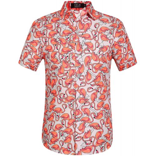  SSLR Mens Printed Casual Button Down Short Sleeve Hawaiian Shirts
