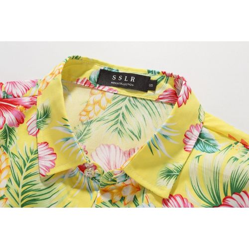  SSLR Mens Floral Casual Button Down Short Sleeve Hawaiian Shirt