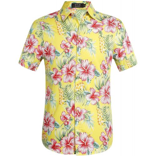  SSLR Mens Floral Casual Button Down Short Sleeve Hawaiian Shirt