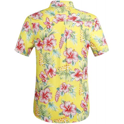  SSLR Mens Floral Casual Button Down Short Sleeve Hawaiian Shirt