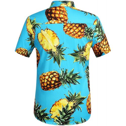  SSLR Mens Pineapple Casual Button Down Short Sleeve Hawaiian Shirt