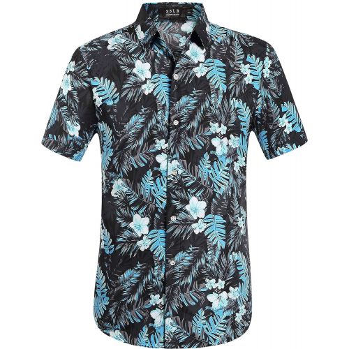  SSLR Mens Jungle Prints Casual Short Sleeve Aloha Hawaiian Shirt