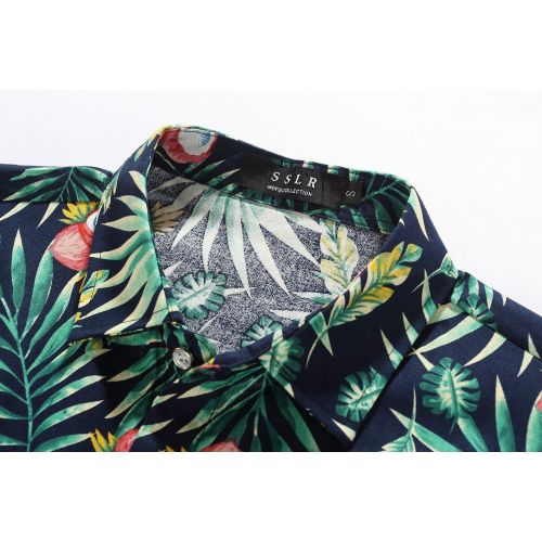  SSLR Mens Cotton Button Down Short Sleeve Hawaiian Shirt