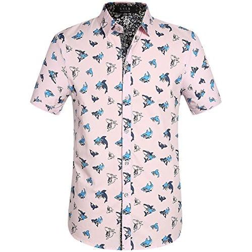  SSLR Mens Shirts Casual Printed Short Sleeve Button Up Shirts for Men