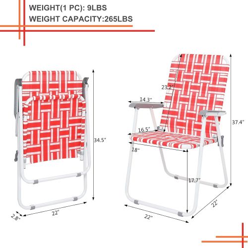 SSLine Set of 2 Folding Beach Chair Portable Lightweight Camping Lawn Chairs with Armrest Outdoor Hiking Picnic Chair - 250lbs Capacity (Red/2pcs)