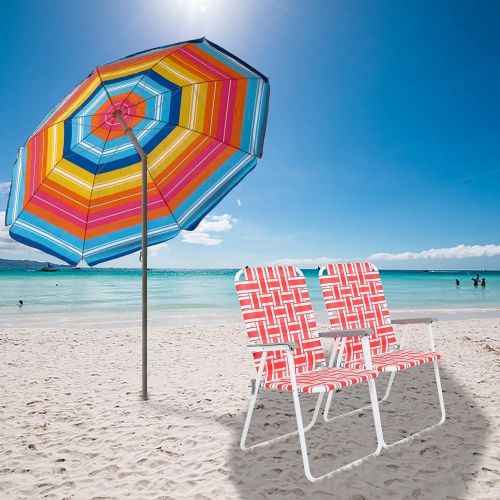  SSLine Set of 2 Folding Beach Chair Portable Lightweight Camping Lawn Chairs with Armrest Outdoor Hiking Picnic Chair - 250lbs Capacity (Red/2pcs)