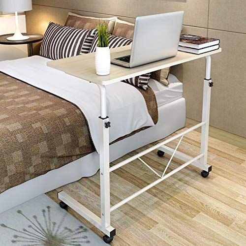  SSLine Magazine Snack Table on Wheels, Lifting Laptop Computer Desk Movable C-Shaped Overbed TV Tray Mobile Sofa Chair Side End Table for Living Room Bedroom(31.5 L x 15.75 W x 26.