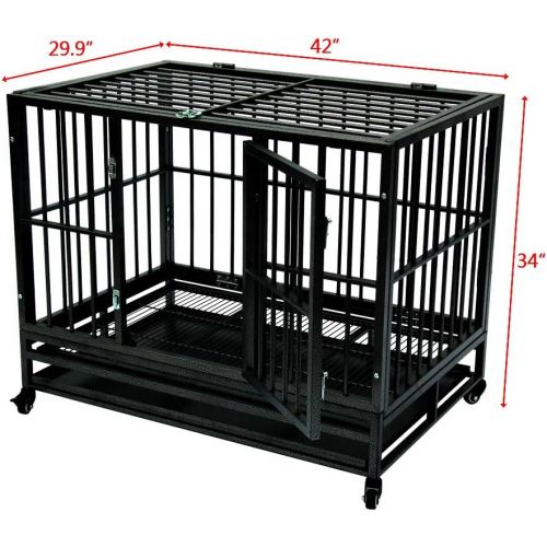  SSLine 42 Heavy Duty Dog Cage on Wheels Strong Metal Large Dog Kennel and Crate Pet Playpen Portable with Tray for Medium Large XL Dogs