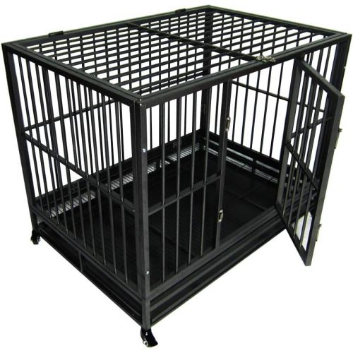  SSLine 42 Heavy Duty Dog Cage on Wheels Strong Metal Large Dog Kennel and Crate Pet Playpen Portable with Tray for Medium Large XL Dogs