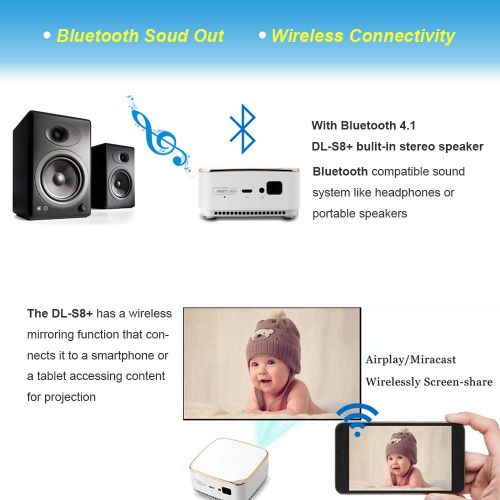  STABLEi Portable Mini Projector, Smart Android Projector DLP 120 Support 1080 P LCD Projector, Wireless Bluetooth and WiFi, USB, Home Theater Pocket Phone Projector for iPhone Outd