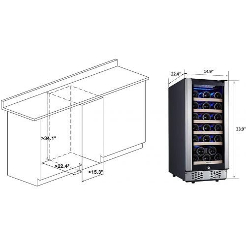  [아마존베스트]STAIGIS Wine Cooler - 15 Inch Wine Fridge for 30 Bottles - Small Wine Refrigerator with Glass Door and Concealed Handle - Freestanding 30-Bottle Mini Wine Chiller for Home, Office,