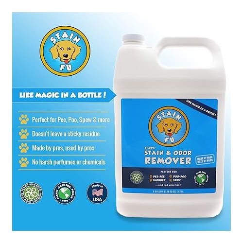  Pet Stain Odor Remover Professional Strength Powerful Eliminator for Tough Dog Cat Pet Urine Pee Poop Feces Vomit Slobber Drool Blood Wine Coffee Home Kennel Car RV Office (1 Gallon)