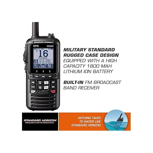  STANDARD HORIZON HX890BK VHF-HH, 6 Watt, w/GPS&FM Rcvr