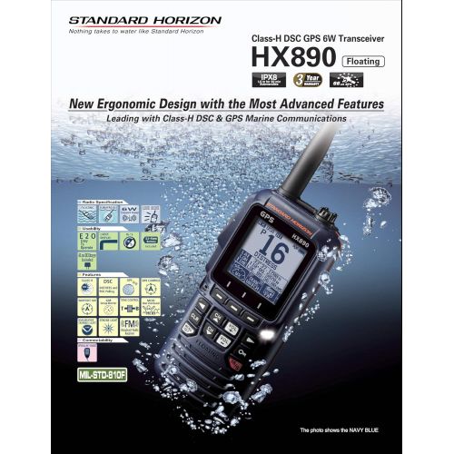  Standard Horizon HX890 Handheld VHF Navy Blue - Floating 6 Watt Class H DSC Two Way Radio