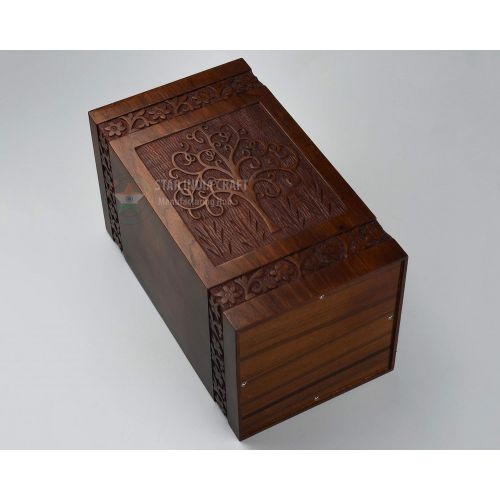  STAR INDIA CRAFT Rosewood Cremation Urn for Human Ashes, Wooden Funeral Urns Box for Pets, Burial Urn for Dogs,Cats (Simple Rosewood Alter, Medium - 150 lbs)