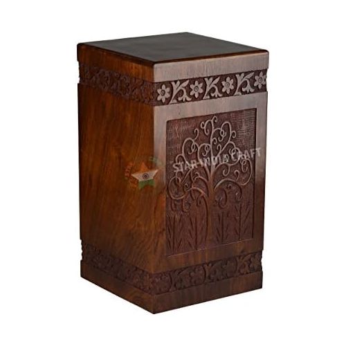  STAR INDIA CRAFT Tree of Life Urns for Human Ashes Adult (11.25 x 6.25 x 6.25) | 250 Cu/in (Simple Rosewood Alter)