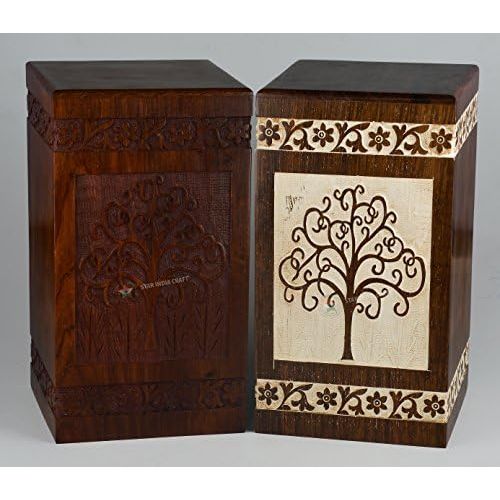  STAR INDIA CRAFT Tree of Life Urns for Human Ashes Adult (11.25 x 6.25 x 6.25) | 250 Cu/in (Simple Rosewood Alter)