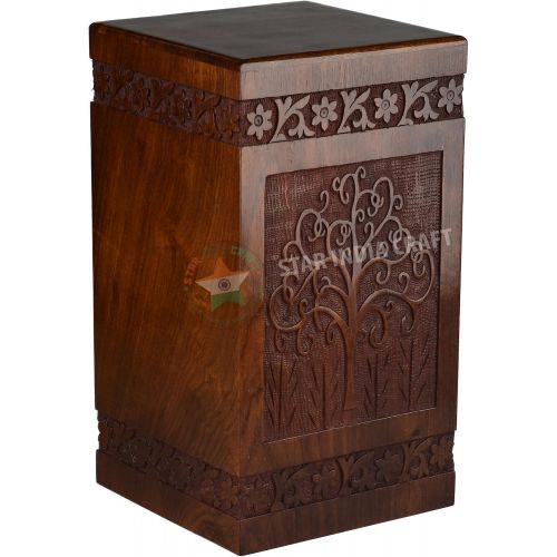  STAR INDIA CRAFT Tree of Life Urns for Human Ashes Adult (11.25 x 6.25 x 6.25) | 250 Cu/in (Simple Rosewood Alter)