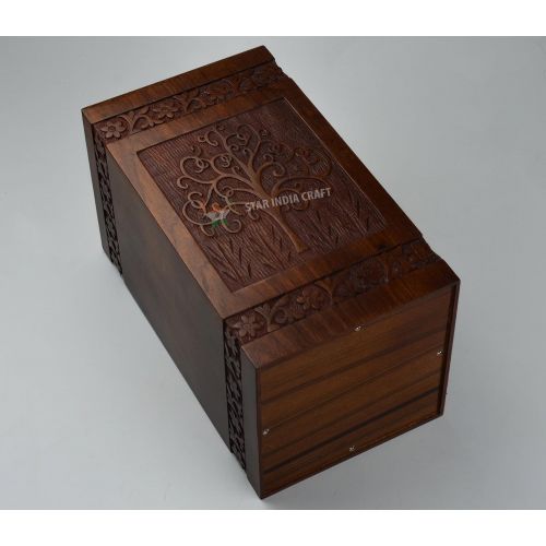  STAR INDIA CRAFT Tree of Life Urns for Human Ashes Adult (11.25 x 6.25 x 6.25) | 250 Cu/in (Simple Rosewood Alter)