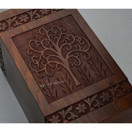  STAR INDIA CRAFT Tree of Life Urns for Human Ashes Adult (11.25 x 6.25 x 6.25) | 250 Cu/in (Simple Rosewood Alter)