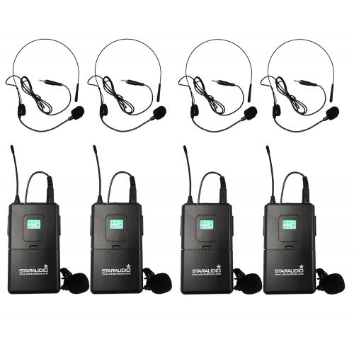  STARAUDIO 4CH UHF Wireless Micophone System With 4 Channel Wireless Handset Lapels UHF Church Microphones For Pro DJ Stage KTV Audio Karaoke,Wedding Party Clubs School Play Speech