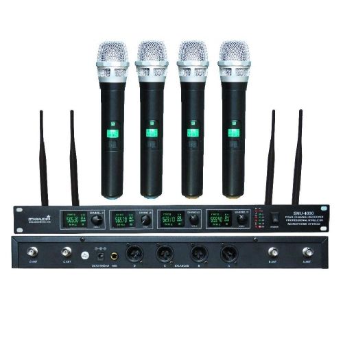  STARAUDIO Pro 4 Channel Wireless UHF Microphone System With Diversity 4CH Handheld Mics For DJ Stage Church,Karaoke KTV Church,Wedding Party,Club School Play,Speech Outdoor Indoor