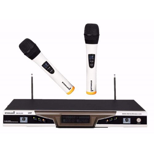  STARAUDIO Pro 2 Channel PA UHF Wireless Microphone System Dual Channel Handheld Church Mics For DJ Stage Church KTV Show Home Night Club Bar Disco Karaoke Party Microphone School P