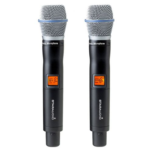  STARAUDIO 2 Channel Wireless UHF Microphone Set With 2CH UHF Handheld Microphones Cordless Mic set, Long Distance For PA,DJ,Clubs,Audio,Stage,KTV,Karaoke,Church,Wedding, Home Party