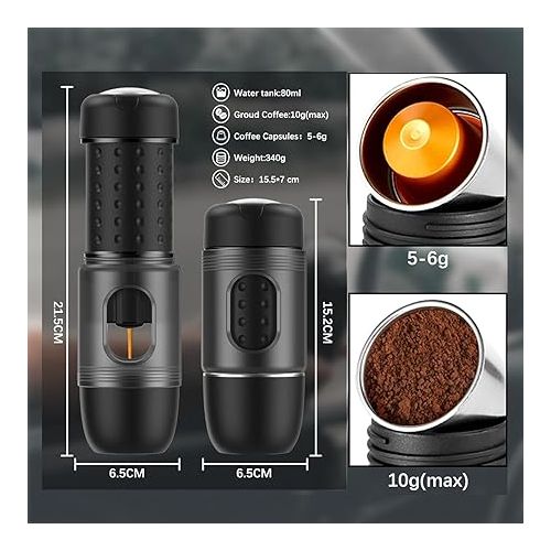  STARESSO TRAVEL Coffee Maker, Mini Portable Espresso Maker, 2IN1 Extra Small Manual Espresso Machine Compatible with NS Capsules and Ground Coffee,Travel Gadgets Perfect for Travel Camping Hiking