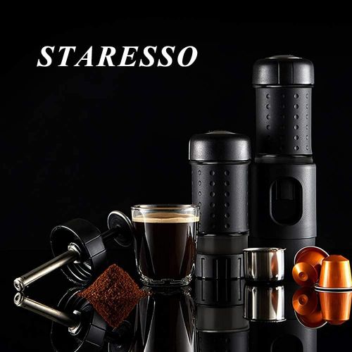  STARESSO Portable Espresso Machine MINI with Carrier Box - Manual Espresso Maker with Rich & Thick Crema, Compatible with Nespresso Pods & Ground Coffee, Suitable for Travel Outdoo