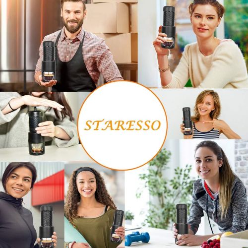  Portable Espresso Maker - STARESSO Mini Coffee Maker Using Ground Coffee & Espresso Pods, Manual Espresso with Rich & Thick Crema, Handy Espresso Maker for Travel Camping Office Ho