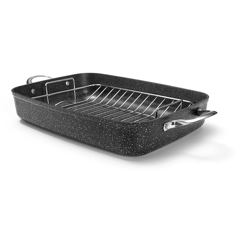  STARFRIT The ROCK Nonstick 12-Inch x 17-Inch Roaster with Rack in Black