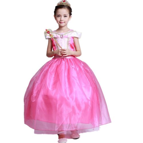  STARKMA Starkma Girls Princess Aurora Deluxe Pink Party Dress Costume Tiaras and Wand