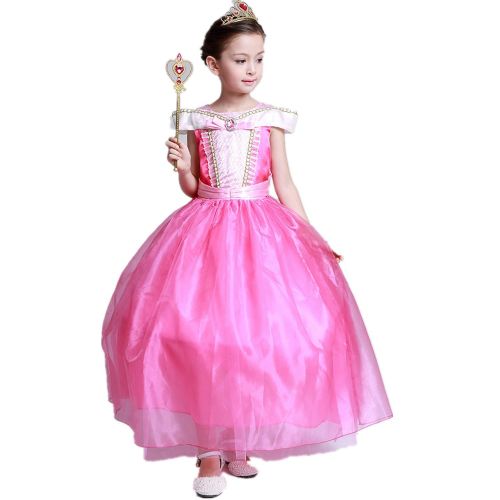  STARKMA Starkma Girls Princess Aurora Deluxe Pink Party Dress Costume Tiaras and Wand