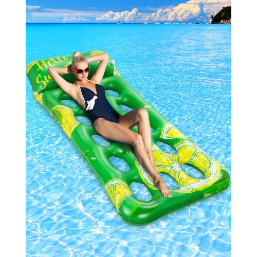  STARRYBB Inflatable Pool Float Lounge Sunbathing Pool Raft Giant Pool Floats Cooling Water Hammock for Adults Kids Pool Lounger Float with Headrest Durable Tanning Pool Lounger for Sea, Lak