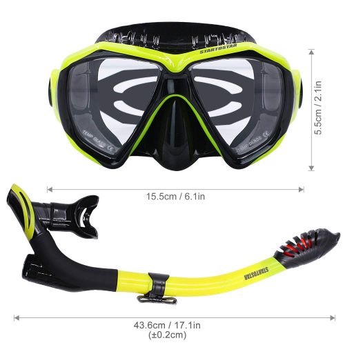  STARTOSTAR Snorkel Set, Anti-Fog Snorkel Mask Panoramic Tempered Glass Innovative Water-Air Separated Channel Free Breathing Anti-Leak Dry Top Snorkel, Professional Snorkeling Set