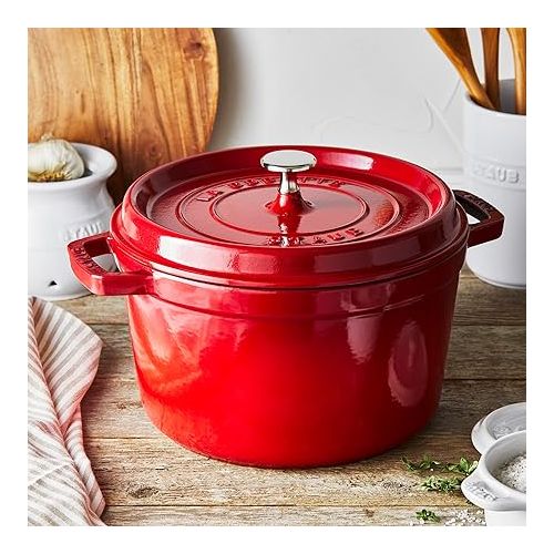  Staub Cast Iron Dutch Oven 5-qt Tall Cocotte, Made in France, Serves 5-6, Cherry