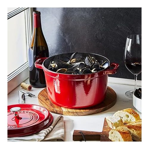  Staub Cast Iron Dutch Oven 5-qt Tall Cocotte, Made in France, Serves 5-6, Cherry