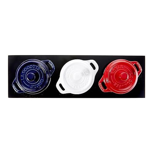  Staub Ceramic 3-pc Mini Round Cocotte Set with Stand - Multicolor