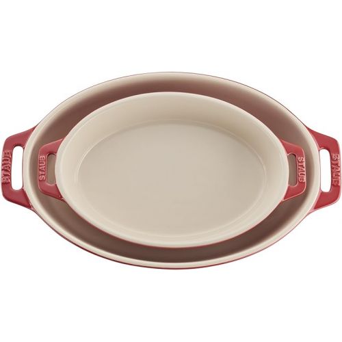  STAUB Ceramics Oval Baking Dish Set, 2-piece, Cherry