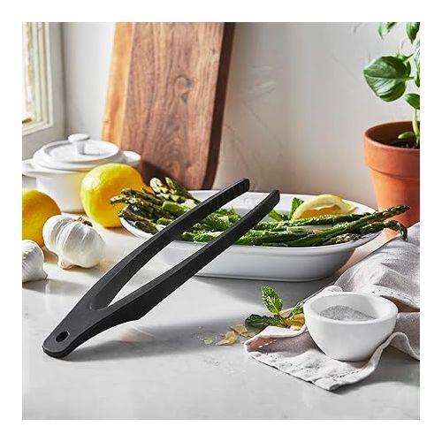  STAUB Tongs, 12.25-inch, Great for Flipping or Turning Foods, Durable BPA-Free Matte Black Silicone, Safe for Nonstick Cooking Surfaces