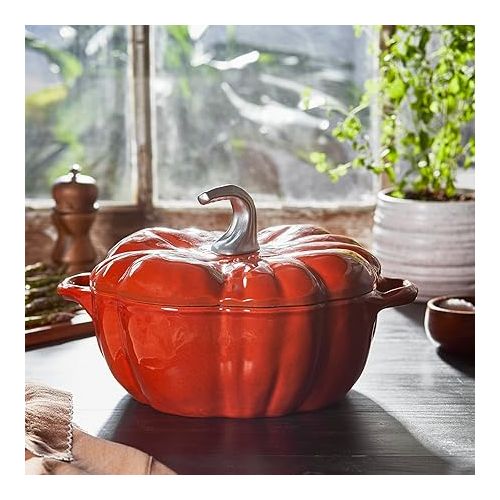  STAUB Cast Iron Dutch Oven 3.5-qt Pumpkin Cocotte with Stainless Steel Knob, Made in France, Serves 3-4, Burnt Orange