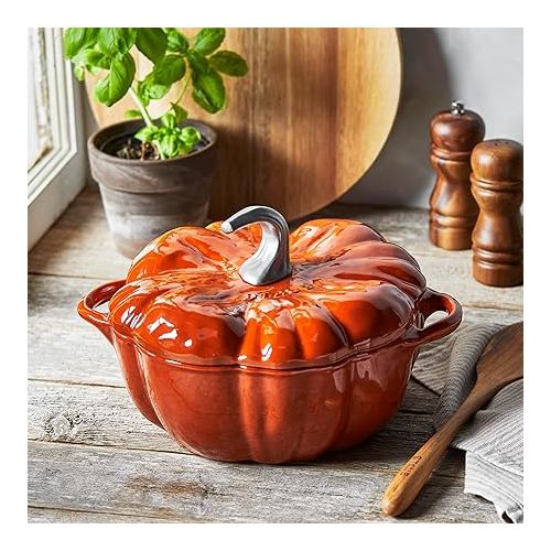  STAUB Cast Iron Dutch Oven 3.5-qt Pumpkin Cocotte with Stainless Steel Knob, Made in France, Serves 3-4, Burnt Orange