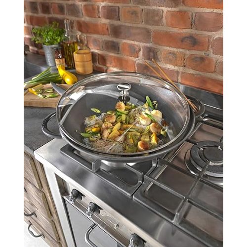  STAUB Wok Round, Graphite Grey, 37 cm (Includes Lid and Steaming Rack)