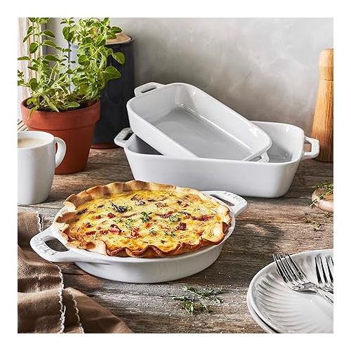  STAUB Ceramics Bakeware-Pie-Pans Dish, 9-inch, White