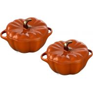 Staub Ceramic 2-pc 16-oz Petite Pumpkin Cocotte Set- Burnt Orange