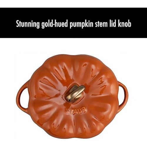  Staub Ceramic 2-pc 16-oz Petite Pumpkin Cocotte Set- Burnt Orange