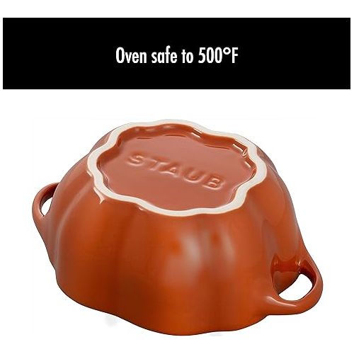  Staub Ceramic 2-pc 16-oz Petite Pumpkin Cocotte Set- Burnt Orange