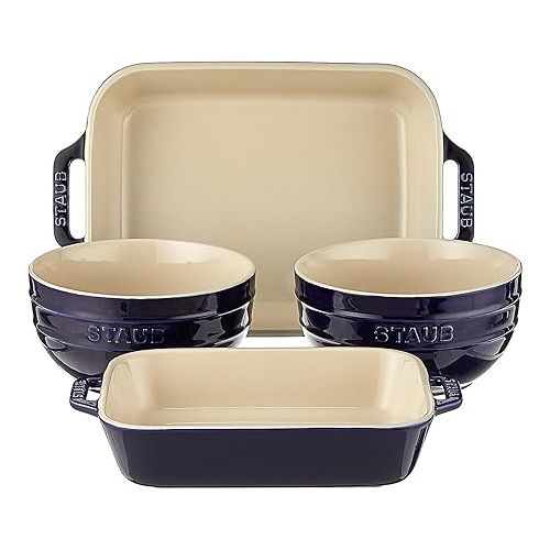  STAUB Ceramic 4-pc Baking Dish and Bowl Set - Dark Blue