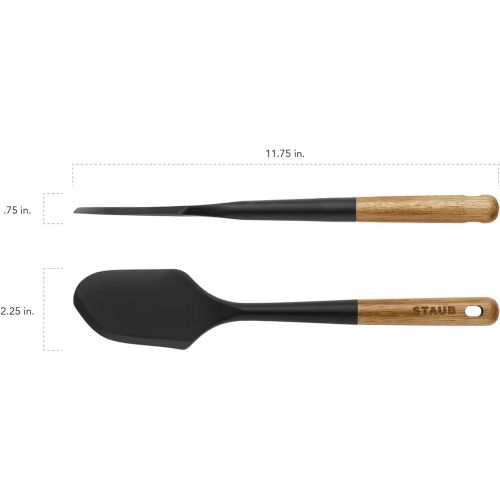  STAUB Silcone Spatula, Great for Mixing, Folding, Scraping, and Spreading, Durable BPA-Free Matte Black Silicone, Acacia Wood Handles, Safe for Nonstick Cooking Surfaces